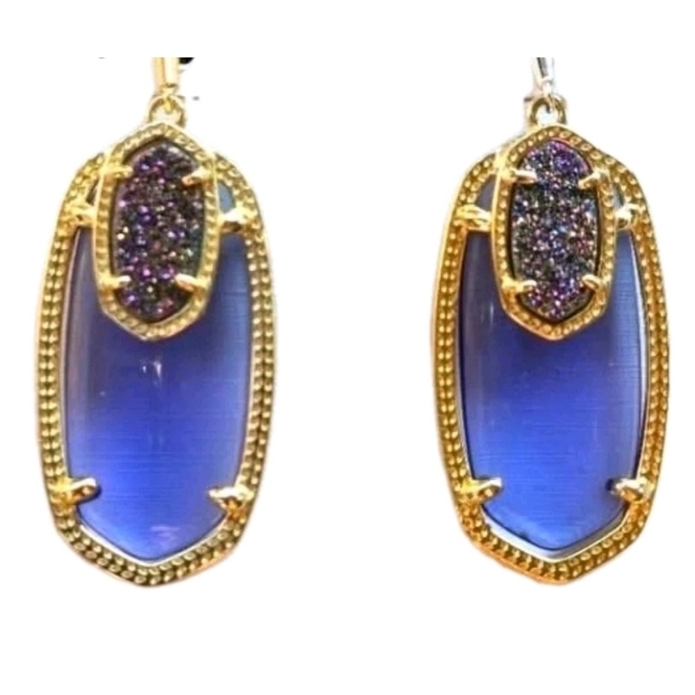 Kendra Scott Emmy Earrings Purple Iolite and Multicolor Drusy